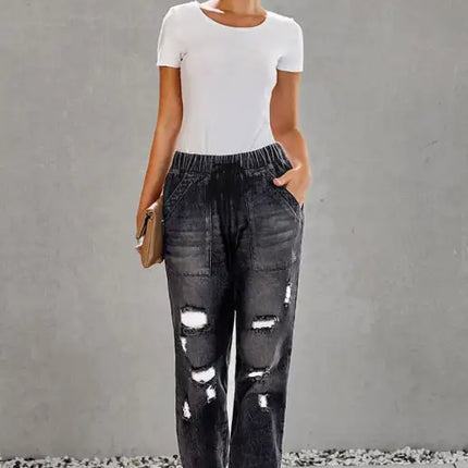 Joggers con bolsillos y cordón desgastado de ajuste relajado Vaqueros rotos 