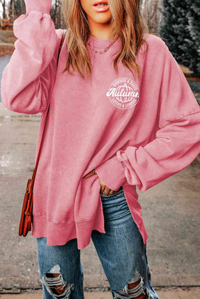 Graphic Dropped Shoulder Slit Sweatshirt