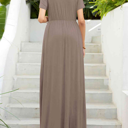 Round Neck Short Sleeve Maxi Dress with Pockets
