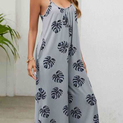 Botanical Print Spaghetti Strap Scoop Neck Jumpsuit
