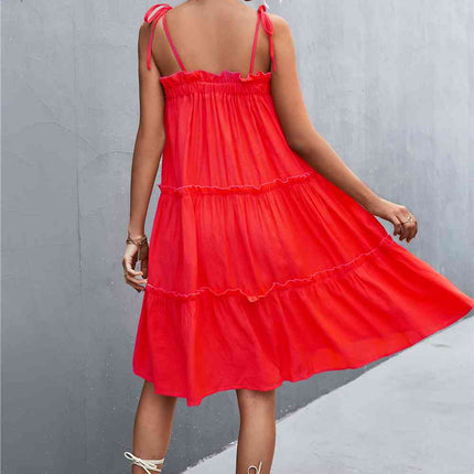 Tie-Shoulder Frill Trim Sleeveless Dress