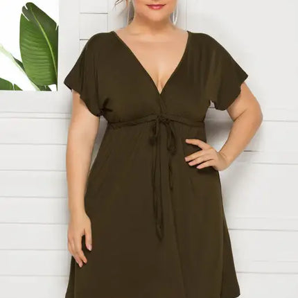 Vestido liso con escote en V profundo para mujer, talla grande 