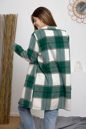 Double Take Full Size Plaid Button Up Lapel Collar Coat - Vickie Lynn's