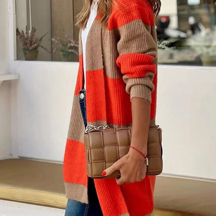 Contrast Open Front Long Sleeve Cardigan