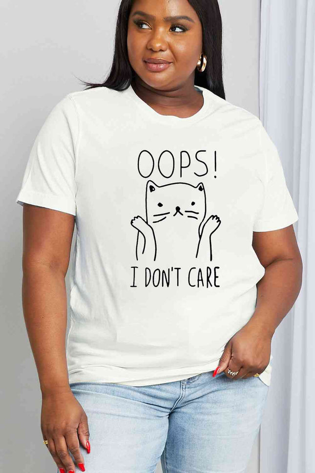 Simply Love Full Size OOPS I DONÃ¢â‚¬â„¢T CARE Graphic Cotton Tee