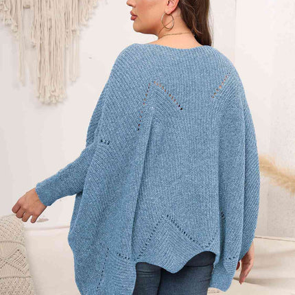 Plus Size Round Neck Batwing Sleeve Sweater