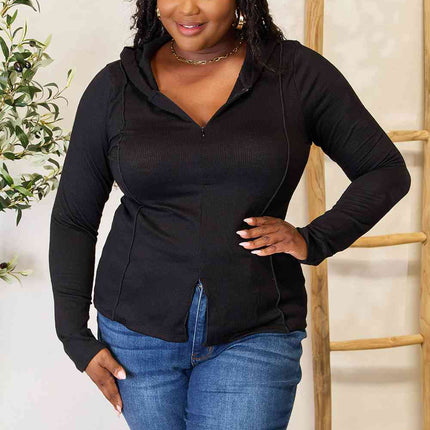 Culture Code Full Size Exposed Seam Long Sleeve Hoodie