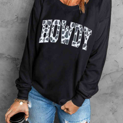 Round Neck Long Sleeve Howdy Graphic Sweatshirt - Vickie Lynn's