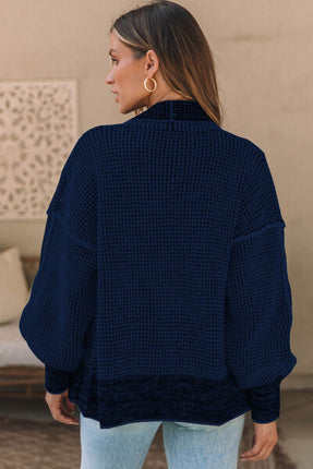 Waffle-knit Pocketed Open Front Cardigan - Vickie Lynn's