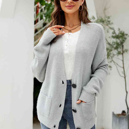 Button Up Drop Shoulder Long Sleeve Cardigan