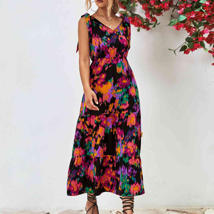 Multicolored V-Neck Backless Midi Dress - Vickie Lynn's