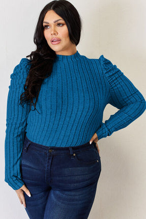 Basic Bae Full Size Ribbed Mock Neck Puff Sleeve T-Shirt - Vickie Lynn's