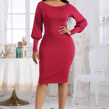 Boat Neck Lantern Sleeve Dress