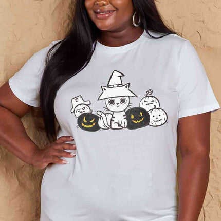 Simply Love Full Size Cat & Pumpkin Graphic Cotton T-Shirt