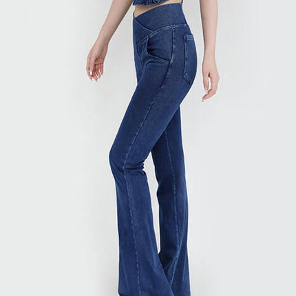 Wide Waistband Bootcut Jeans with Pockets