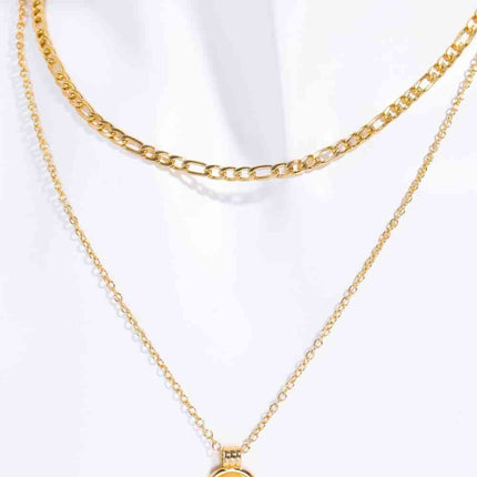 Copper 14K Gold-Plated Round Shape Aventurine Pendant Necklace