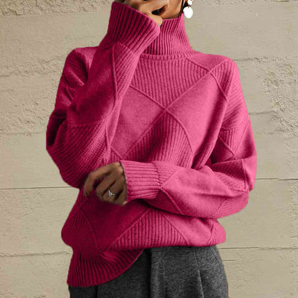Geometric Turtleneck Long Sleeve Sweater - Vickie Lynn's