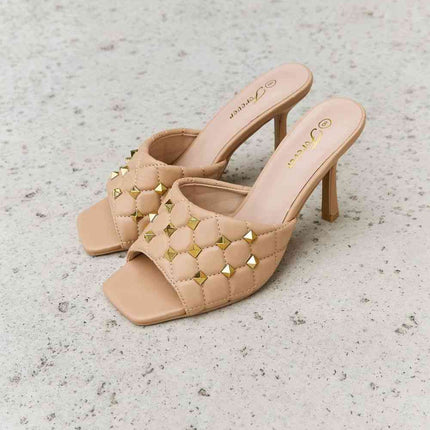 Forever Link Square Toe Quilted Mule Heels in Nude