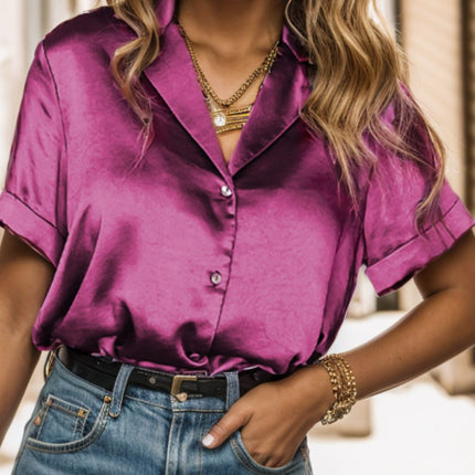 Button Up Collared Neck Short Sleeve Shirt