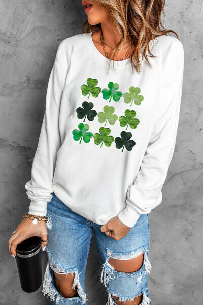 Lucky Clover Round Neck Dropped Shoulder Sweatshirt - Vickie Lynn's