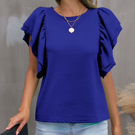 Round Neck Flounce Sleeve Blouse