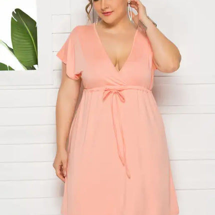 Vestido liso con escote en V profundo para mujer, talla grande 