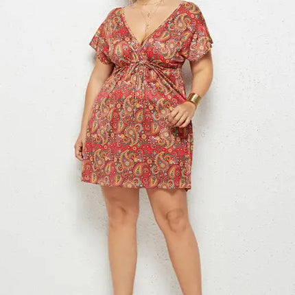 Women's Plus Size Deep V Print Dress