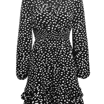 Printed Ruffle Trim Smocked Mini Dress
