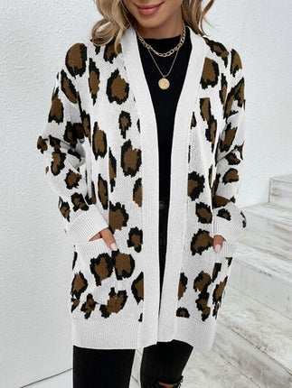 Leopard Open Front Dropped Shoulder Cardigan - Vickie Lynn's