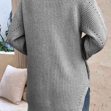 V-Neck Openwork Long Sleeve Cardigan