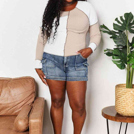 Double Take Color Block Exposed Seam Top - Vickie Lynn's