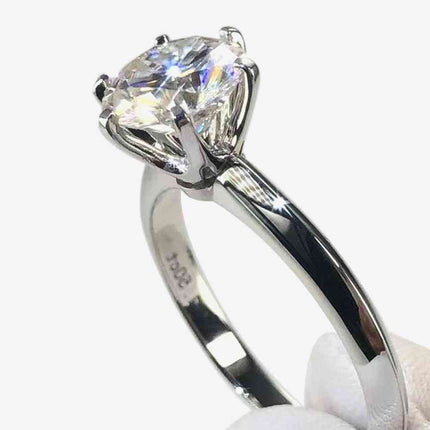 Adored 925 Sterling Silver 3 Carat Moissanite 6-Prong Ring