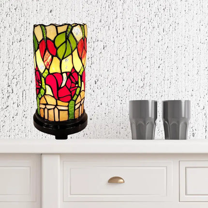 11" Tiffany Style Red Floral Accent Table Lamp