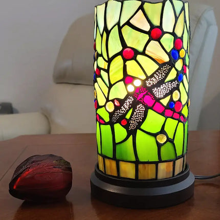 11" Tiffany Style Red Tulips Accent Table Lamp