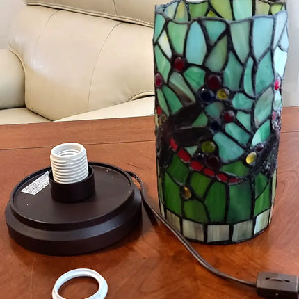 11" Tiffany Style Red Tulips Accent Table Lamp