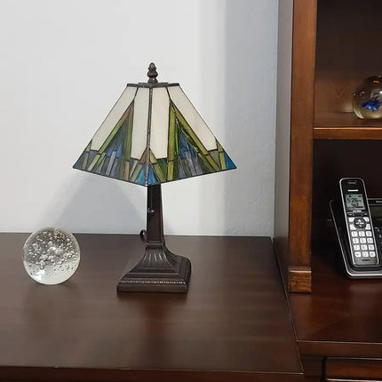 NEW 15" Tiffany White Yellow And Blue Mission Style Table Lamp