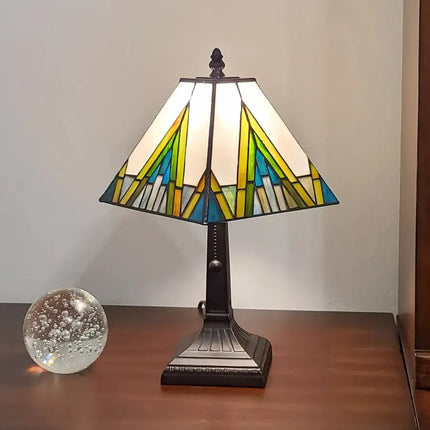 NEW 15" Tiffany White Yellow And Blue Mission Style Table Lamp