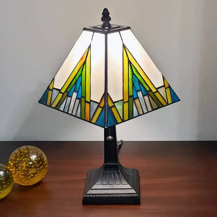 NEW 15" Tiffany White Yellow And Blue Mission Style Table Lamp