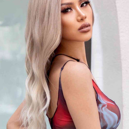 13*2" Lace Front Wigs Synthetic Long Wave 24" 150% Density in Medium Blonde Highlights