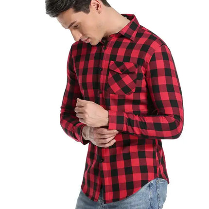 Men's Flannel Plaid Plus Velvet Long Sleeve Shirt