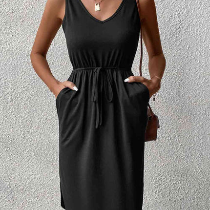V-Neck Curved Hem Sleeveless Dress