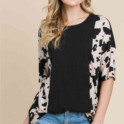 BOMBOM Rodeo Love Ribbed Animal Contrast Tee