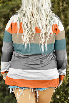 Plus Size Striped Slit Long Sleeve T-Shirt - Vickie Lynn's