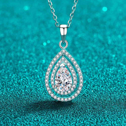 1 Carat Moissanite Teardrop Pendant Necklace