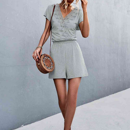 Lace Trim V-Neck Romper