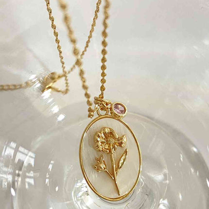 Flower Shell Pendant Copper Necklace