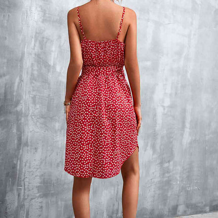 Printed V-Neck Tie Waist Mini Dress - Vickie Lynn's