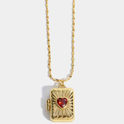 Heart Zircon Box Pendant Copper Necklace