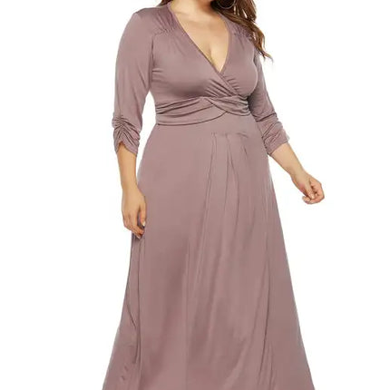Women's Plus Size Deep V Solid Dress