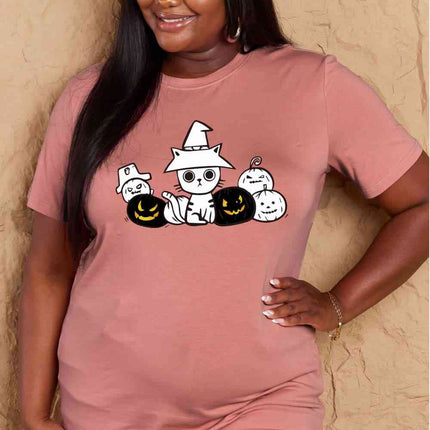 Simply Love Full Size Cat & Pumpkin Graphic Cotton T-Shirt